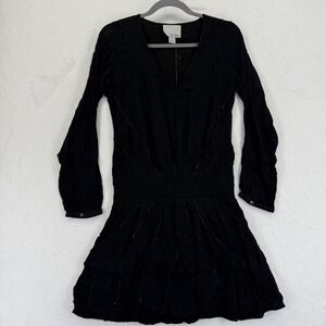 Chloe Oliver Black Dress Womens Size S‎ Long Sleeve Beaded Mini Casual